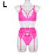 thumbnail image 1 of Conjunto de ropa interior de encaje de 3 piezas para mujer, sujetador sexy, bragas, liguero, rosa fluorescente, L Noticed XX000052-21, 1 of 7