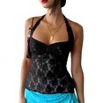 thumbnail image 5 of Women Y2K Lace Floral Cami Crop Tops Sexy Tie-Up Halter Neck Sleeveless Camisole Slim Fit Shirt Backless Going Out Tank Top, 5 of 6