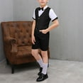 thumbnail image 2 of THDHVS Boys Suit,Boys Summer Outfits,Solid Color Casual Performance Suit Formal Dress and Wearing A Bow Tie Sets Short Sleeve Lapel Sets for Kids Black 15-16 Years, 2 of 4