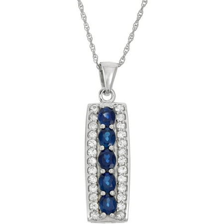 Created Blue Sapphire and White Topaz Sterling Silver Oval- and Round-Stone Pendant, 18