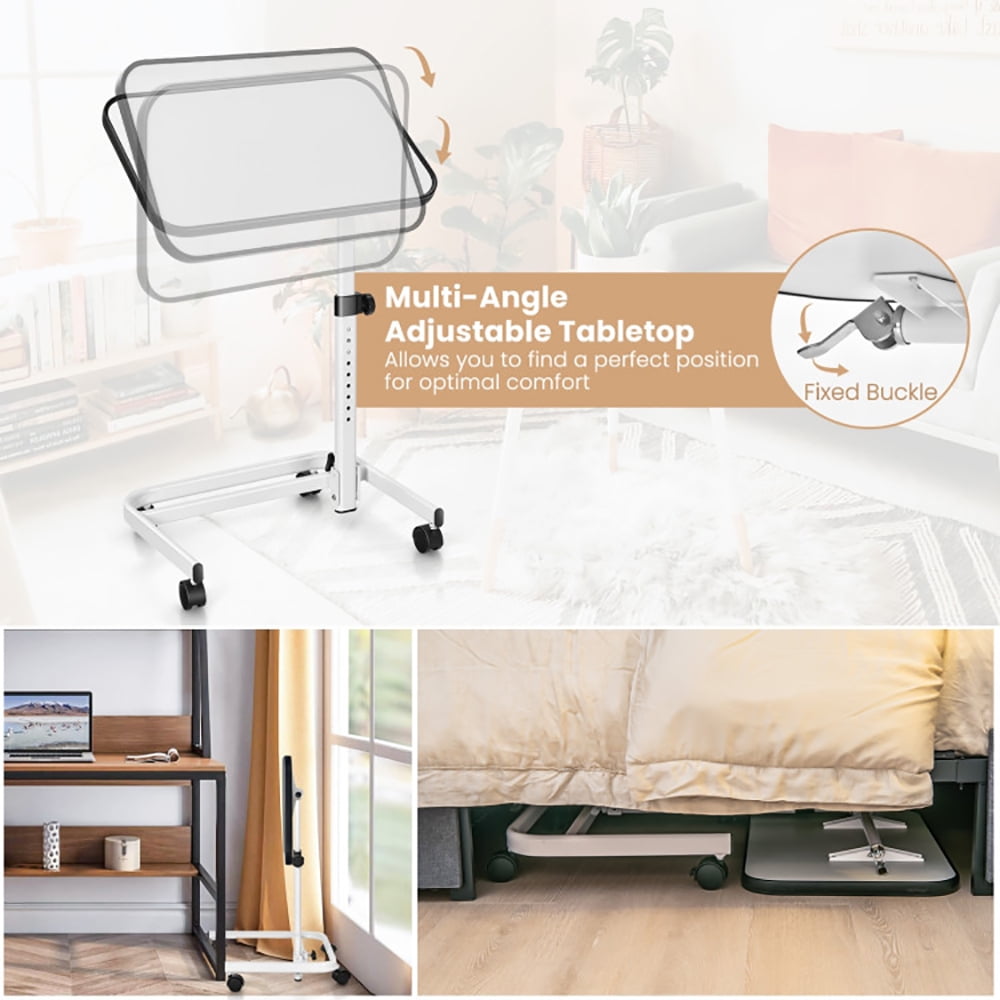 Finihen Rolling Overbed Side Table, Sofa Side Table, Bed Side Table, Bedside Table with 9-Level Adjustable Height, for Living Room, Bedroom, White Finihen Rolling Overbed Side Table, Sofa Side Table, Bed Side Table, Bedside Table with 9-Level Adjustable Height, for Living Room, Bedroom, White