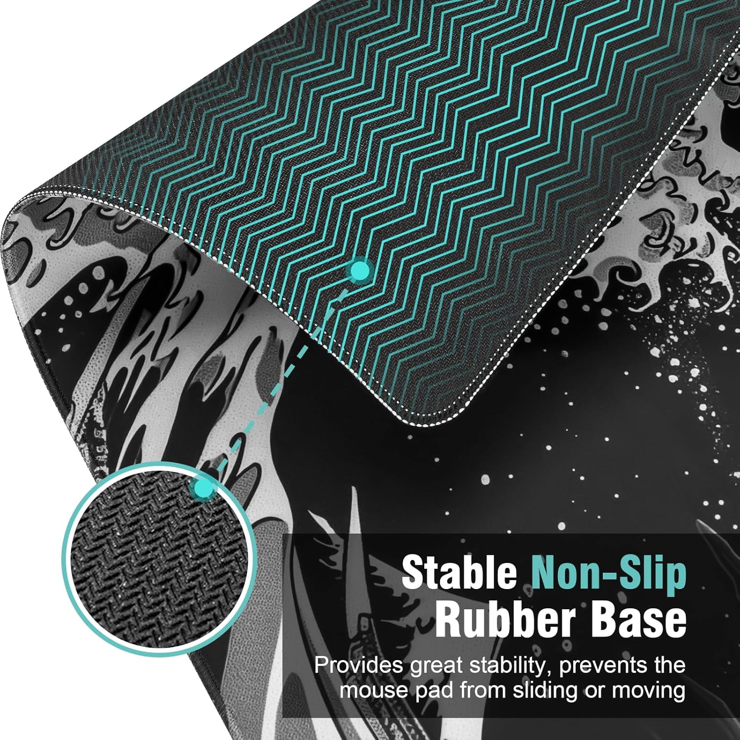Japanese Sea Wave Gaming Mouse Pad - 31.5x11.8 Inch Kanagawa Black Mat, High-Performance Smooth Precision Fabric, Stable Non-Slip Rubber Base, Ideal for Fluid Control