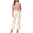thumbnail image 3 of MODA NOVA Juniors Contrast Peter Pan Collar Top 3/4 Sleeves Blouse Shirts Dark Pink XS, 3 of 7