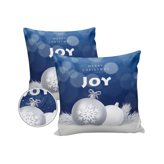 Pack of 2 Outdoor Pillow Covers, Christmas Joy Snowflake Lights Waterproof Square Throw Pillowcase Cushion Decorative Pillow Covers for Couch Patio Tent, 18x18 in