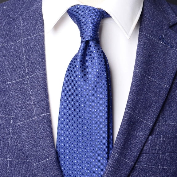 Yongchuantie Men's Navy Blue Small Checkered Pattern Tie Hand Knotted 8CM Wide Tie Gift Box