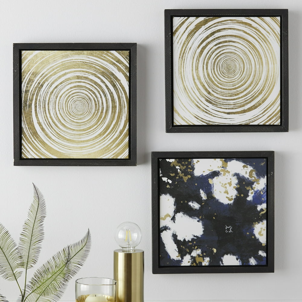 MoDRN Neo Luxury Gold 3 Piece Framed Wall Art Set