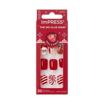 KISS imPRESS Holiday Press On Nails, ‘Frost Kiss’, Red, Short Squoval, 30 Count