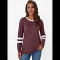thumbnail image 4 of Camisetas de Larga para Mujer, Camisetas Casuales con Cuello Redondo y Bloques de Color, Ropa de Moda de Otoño, Conjuntos Modernos Vino Tinto L, 4 of 8