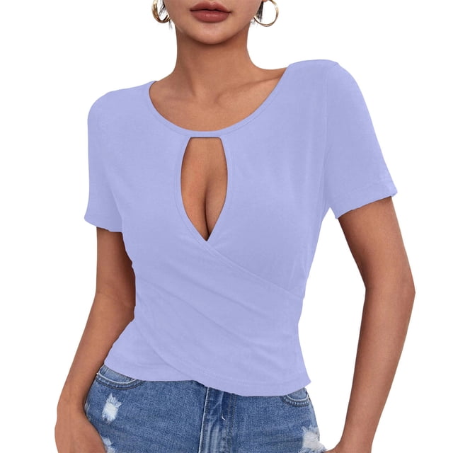 tarylea Blouse Habillée pour Femme à Manches Courtes, Col Licou Goutte d'Eau, Coupe Ajustée, Confortable, Hauts Mode