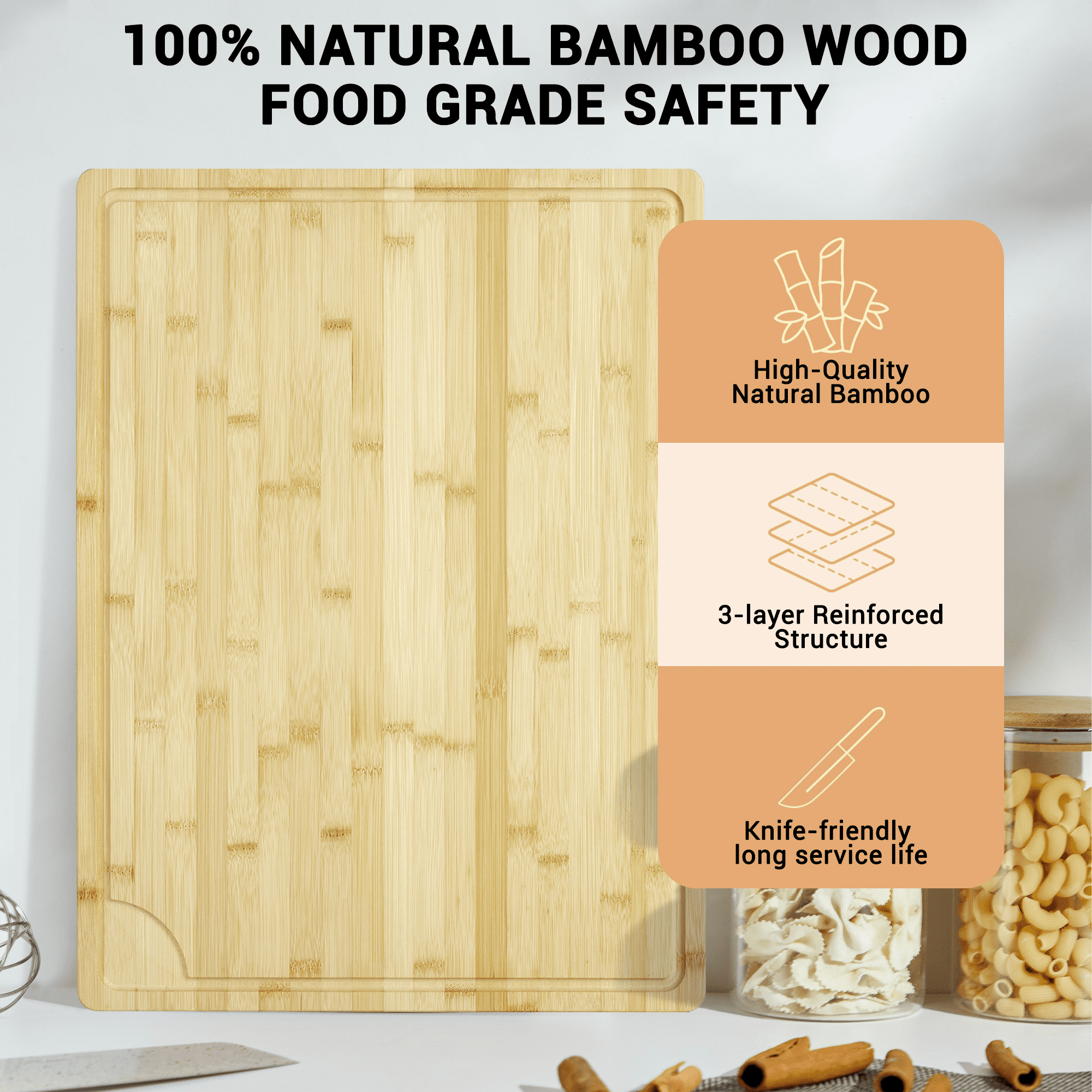 24x18 Inch Extra Large Bamboo Cutting Board for Kitchen, 0.8'' Thick Pre-oiled Chopping Board with Deep Juice Groove and Handles Perfect for Meat, Vegetables, Fruit