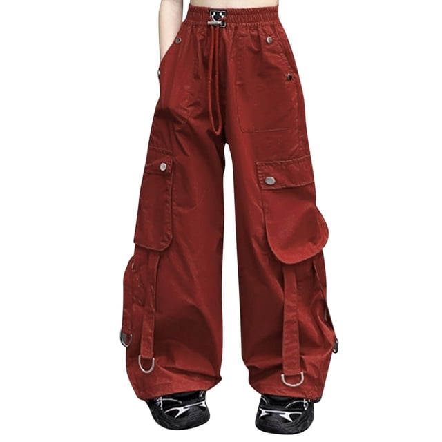 TZEWGL Spring Summer Solid Cool Street Style Hip Hop Pants With Pocket For Kids Active High Waisted Drawstring Loose Fit Pants For Girls size 8-9T