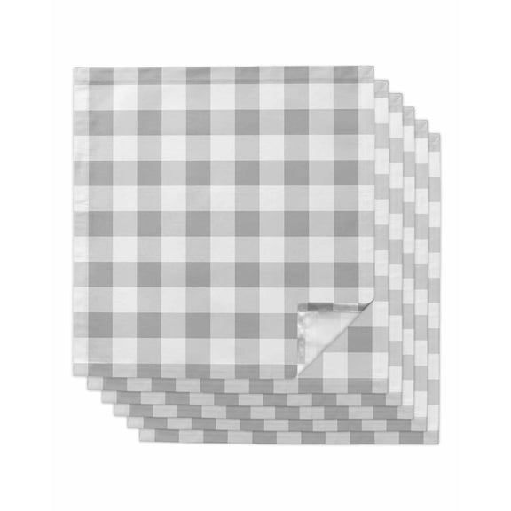 Cloth Napkins Set of 6 - 20x20 Inches, Grey Plaid Washable Reusable Table Napkins, Gradient Geometric Buffalo White Checkered Soft & Absortbent Dining Napkin for Party Wedding Hotel Restaurant