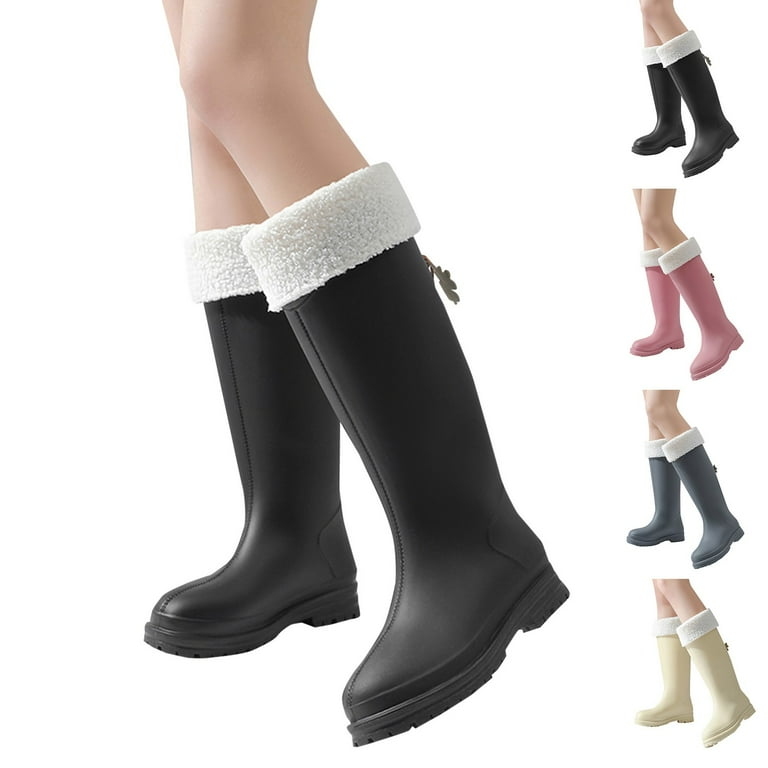 Oyedens Winter Knee High Rain Boots for Women Lining Thermal