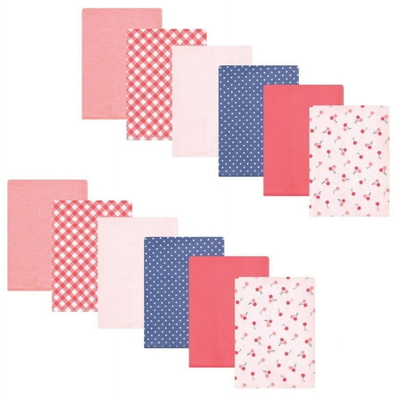 Hudson Baby Infant Girl Flannel Burp Cloth 12pk, Cherry Sweet, One Size