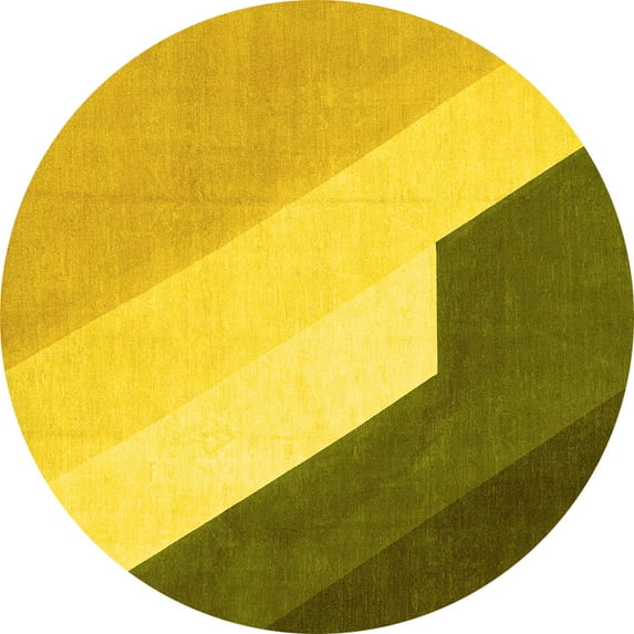 Ahgly Company Machine Washable Indoor Round Abstract Yellow Modern Area Rugs, 6' Round