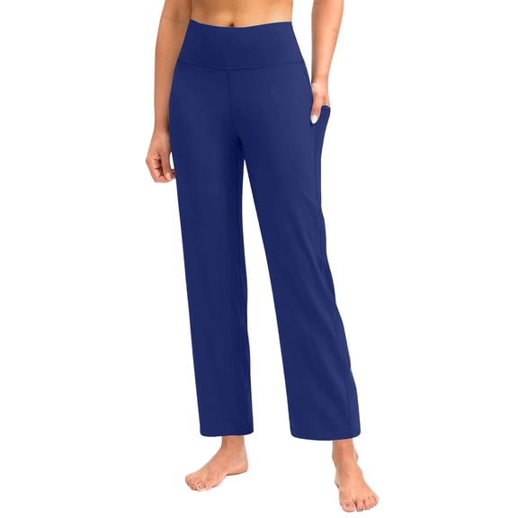 YUEHUA Womens 25" Yoga Pants Flared Fitness Leggings Wide Leg Ankle Dress Pant with Pockets High Waist Petite Stretchy Casual Travel