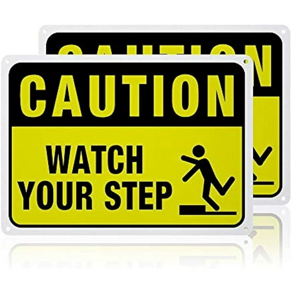 2pc 2 Pack Watch Your Step Caution Sign 40 Mil Aluminum Security Warning Signs