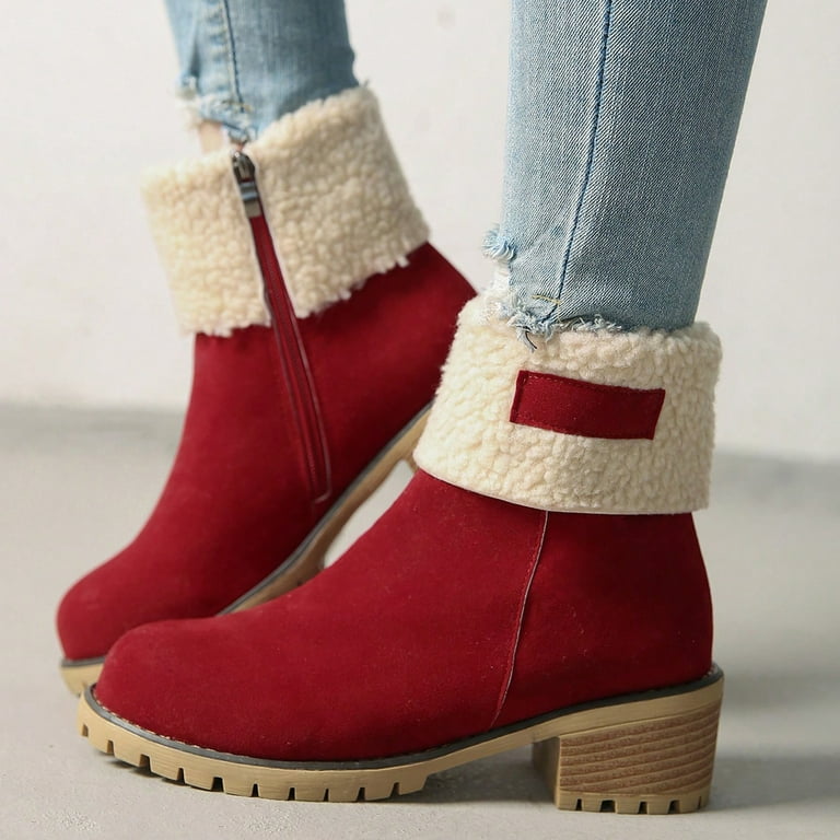 navy blue dress for baby girl Modisza Winter Boots for Women Comfortable Slip on Snow Ankle Boots Suede  Chunky Heel Outdoor Dress Booties with Side Zipper Red 6