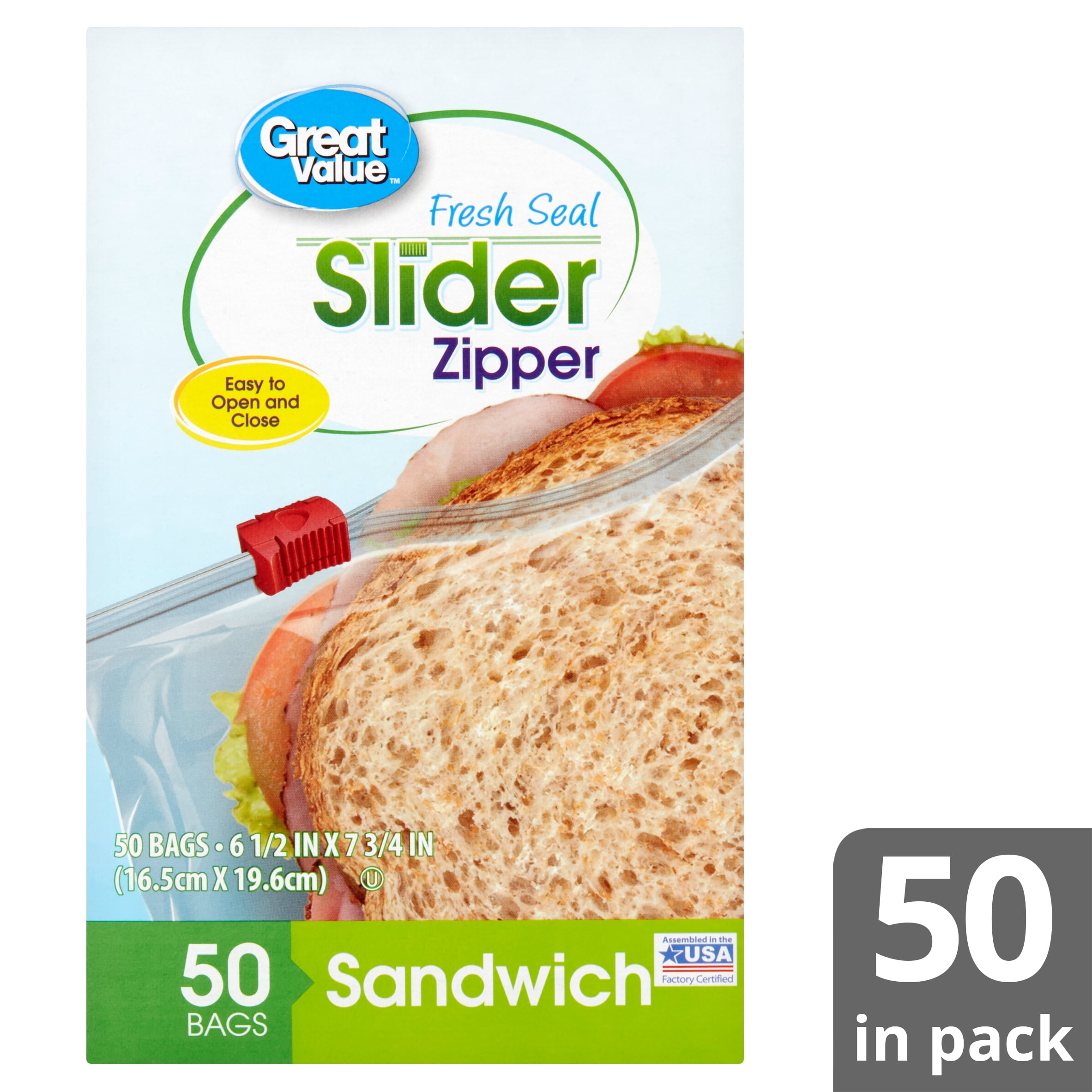 Great Value Slider Zipper Sandwich Bags, 50 Count