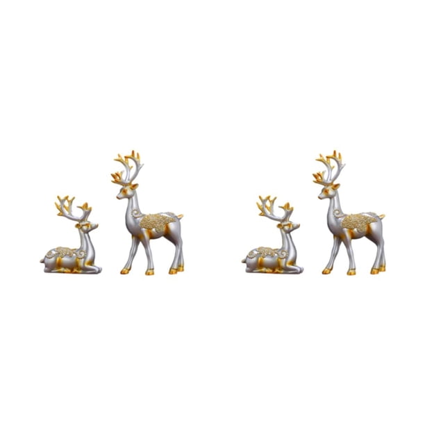 Inteprter Estatua hecha a mano de resina para una encantadora decoración del hogar - Idea de regalo Elección de regalo Estilo único Ciervo de la suerte/plata 2Conjunto