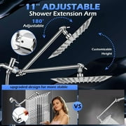 Shower Head Combo,12 Inch High Pressure Rain Shower Head with 11 Inch Adjustable Extension Arm and 5 Settings Handheld Shower Head Combo,Powerful Shower Spray Against Low Pressure Water with Long Hose