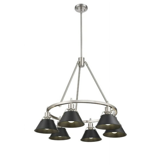 Golden Lighting 3306-6 PW-BLK Orwell 6-Light Chandelier in Pewter with Matte Black