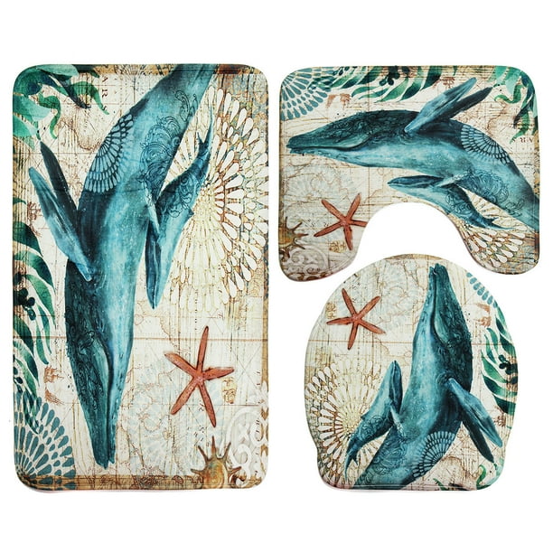 3pcs Bath Mats Set Multistyle Soft Shark Sea World AntiSlip Pedestal