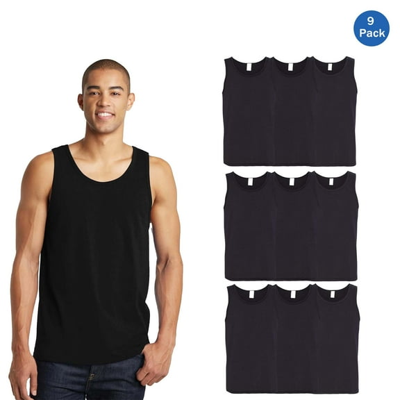 Gildan Men’s Black Tank Tops, 100% Heavy Cotton Sleeveless T Shirt, 9 Pack Size S