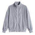 thumbnail image 4 of Xdegoge Womens Velour Track Jackets Long Sleeve Full Zip Up Stand Collar Coats with Pockets Casual Fall Winter Athletic Outerwear, 4 of 9