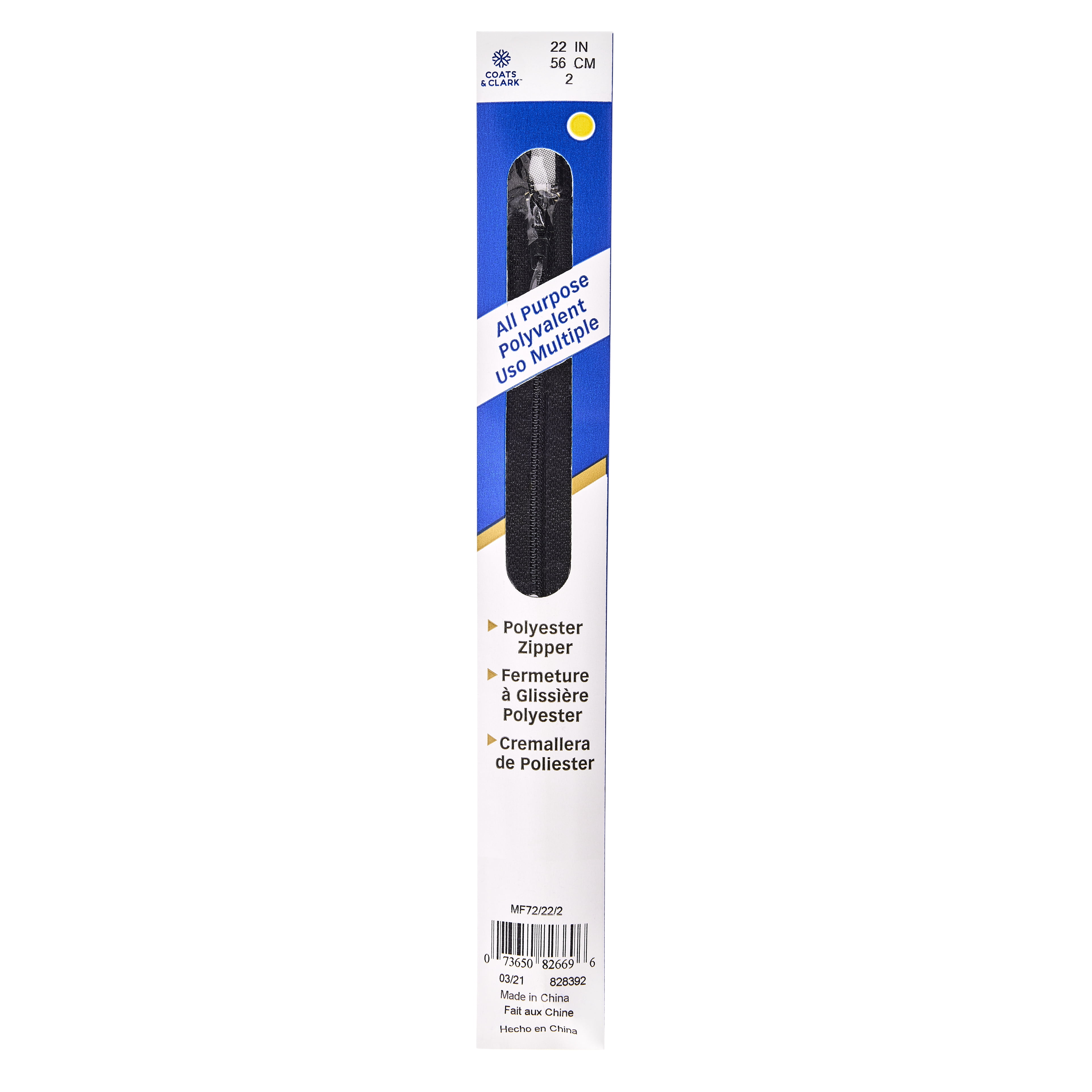 Coats & Clark 22" Polyester All Purpose Zipper, 12 Pack
