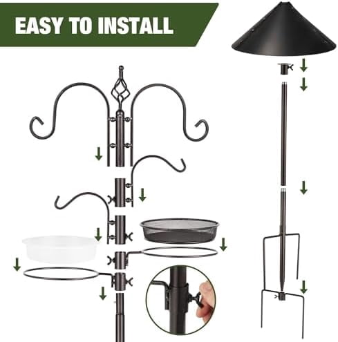 Bird Feeders Bird Feeding Station Kit Bird Feeding Pole Wild Bird Feeder Hanging Kit with Squirrel Guard Baffle Suet Cage Tube Bird Feeder Planter Hanger Multi Feeder for Attracting Wild Birds