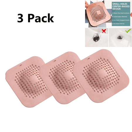 

3 Pack Shower Hair Drain Cover Hair Stopper Drain Covers for Kitchen Bathroom Bathtub Kitchen with Suction Cup Pink
