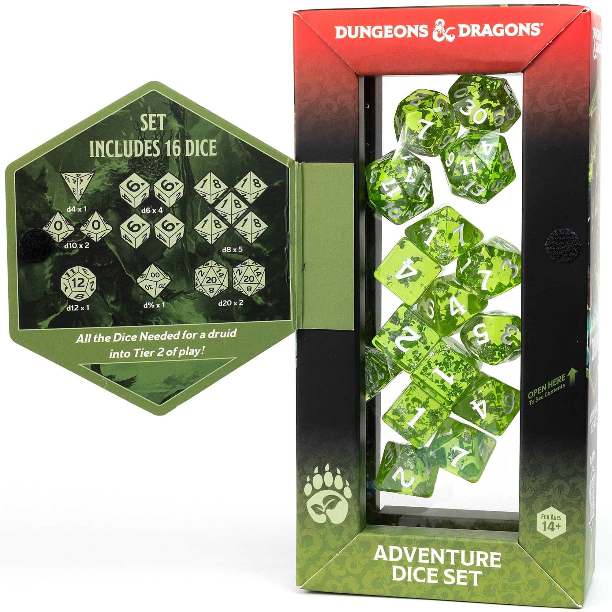 Dungeons & Dragons: D&D Adventure Dice: Druid - Green - 15pc RPG Die Set, Class Symbols, Roleplaying Game Accessory, Sirius Dice, Officially Licensed
