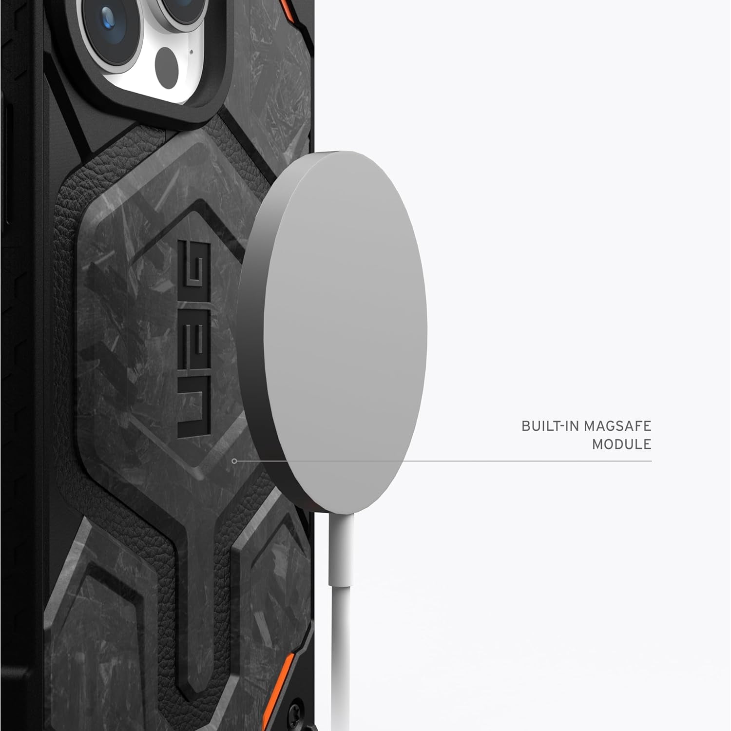 UAG [Limited Edition] iPhone 15 Pro Max Case 6.7" Monarch Pro Forged Carbon Fiber Orange Accent, Built-in Magnet Compatible with MagSafe Rugged Protective Cover