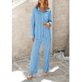 thumbnail image 4 of PRETTYGARDEN Women's 2 Piece Textured Sets Casual Button Down Shirt Wide Leg Pants Outfit Loungewear Tracksuit, 4 of 7