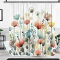 thumbnail image 4 of Rustic Boho Floral Shower Curtain, Bright Colorful Watercolor Flower Botanical Shower Curtain, Cute Minimalist Aesthetic Floral Bath Curtain with 12 Hooks, 72"×72" Blue Pink Sage Teal Cream Tan Grey, 4 of 6