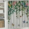 thumbnail image 5 of Orinice Green Floral Shower Curtain, Green Leaves, Colorful Flowers and Butterflies on The Top Natural Plant Shower Curtains for Bathroom Decor with  Waterproof Fabric  White, 5 of 6