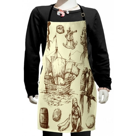 

Nautical Kids Apron Merchant Ship Banana Monkey Parrot Boat Historical Sketch Style Artwork Boys Girls Apron Bib with Adjustable Ties for Cooking Baking Painting Pale Yellow Brown by Ambesonne