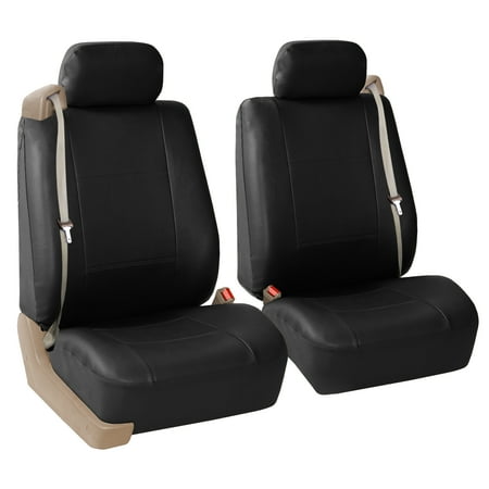 Van Seat Belt FH Group Integrated Seatbelt Seat Covers for Sedan, SUV, Van, Truck, Two Front Buckets, Black ()