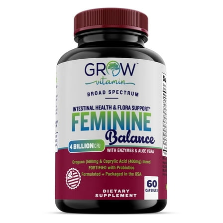 Grow Vitamin Feminine Balance Complex with Oregano & Caprylic Acid - Detox & Cleanse Probiotics for Women