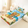 thumbnail image 4 of Castle Fairy Flat Tiki Cocktail Art Twin Sheets 3pcs,Palm Hibiscus Coastal Frame Print Bedding,Tan Teal,1 Fitted Sheet,1 Flat Sheet and 1 Pillowcase, 4 of 6