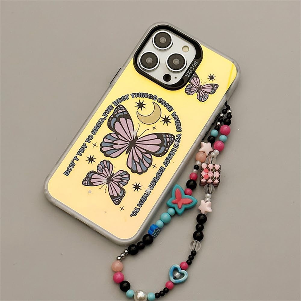 Compatible for iPhone 15 Pro Case with Phone Charm Chain,Pink
