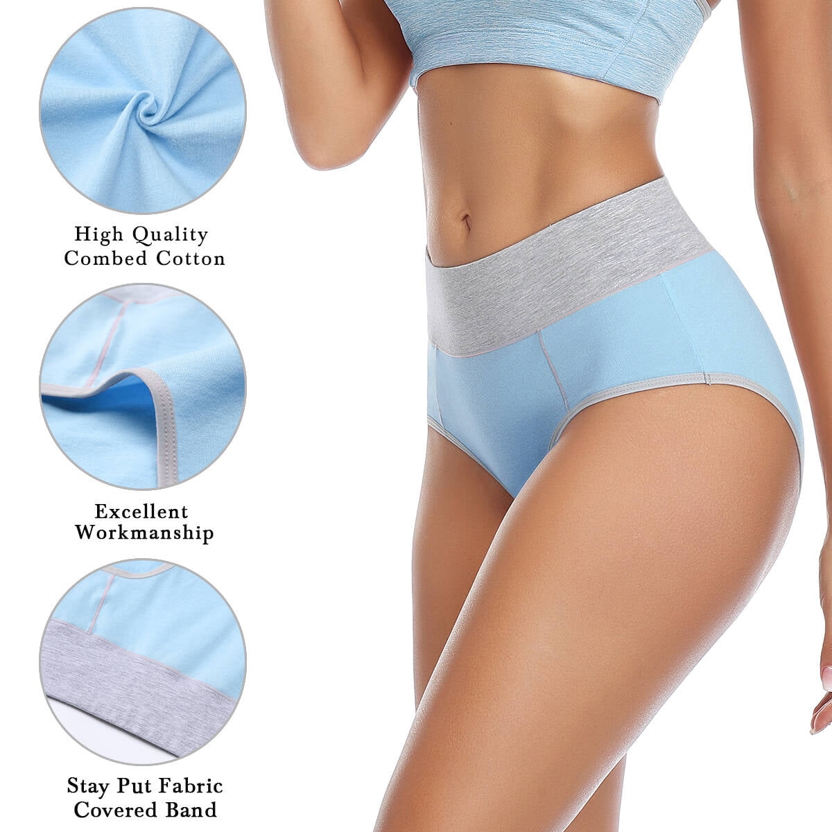 wirarpa Women's Cotton Underwear High Waist Briefs Panties Full Coverage  Underpants 5 Pack Sizes 5-10 