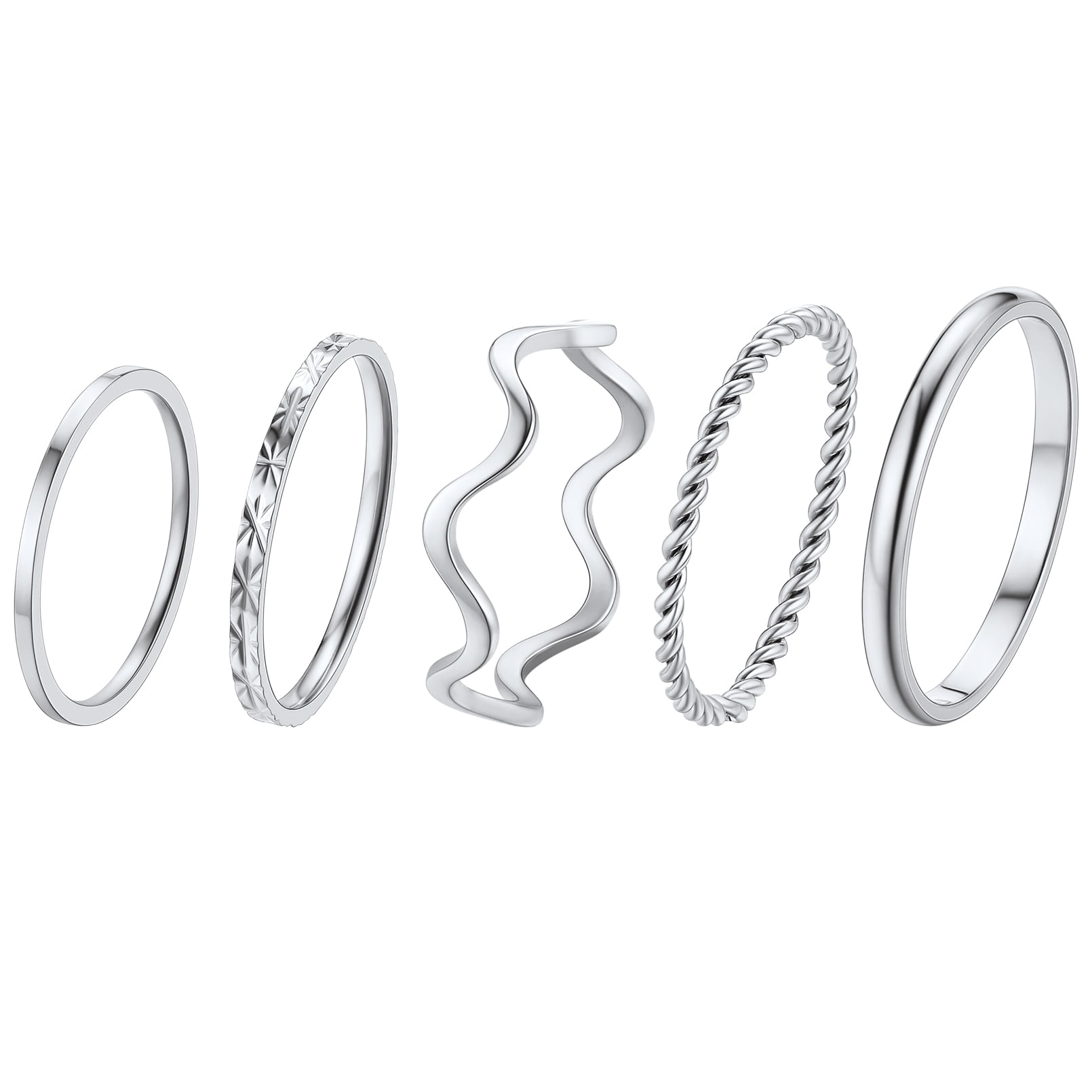 FaithHeart 5pcs Rings Set Stainless Steel Thin Cute Rings Stackable