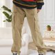 thumbnail image 5 of Pantalones largos para hombre, moda informal, cómodos, sólidos, con bolsillos, con cordón ajustable, pantalones regulares de poliéster para hombre., 5 of 7