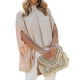 thumbnail image 1 of Camiseta de verano holgada de media manga con cuello alto para mujer, color beige albaricoque, estilo informal, talla L, 1 of 6