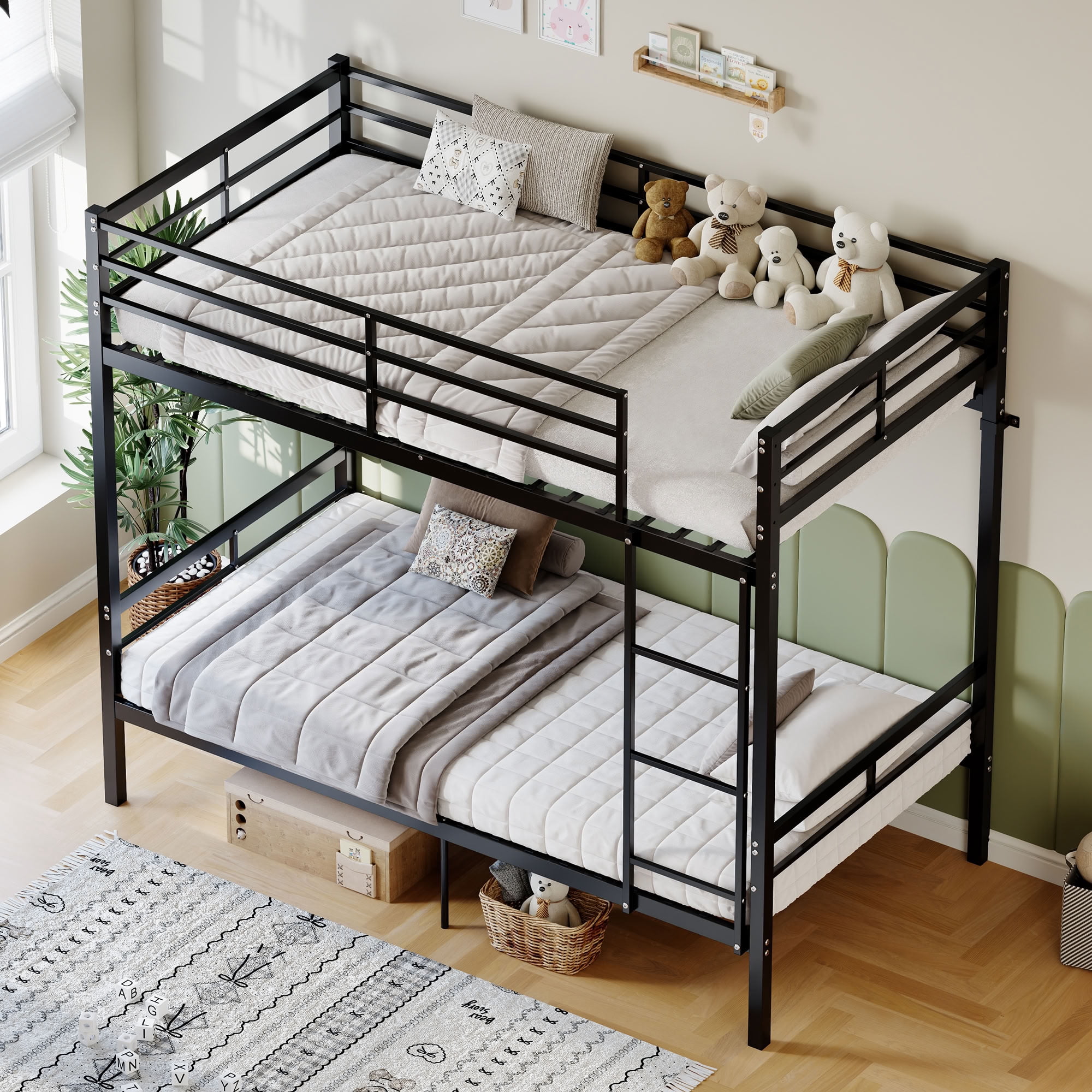 MAYEERTY Twin Over Twin Metal Bunk Bed, Heavy Duty Steel Bed Frame with High Guardrails, Supports 400 lbs for Kids Teens Adults, No Box Spring Needed