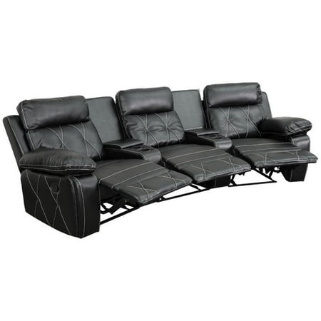 Flash Furniture Reel Comfort Series 3-Seat Reclining Leather Theater Seating Unit with Curved Cup Holders