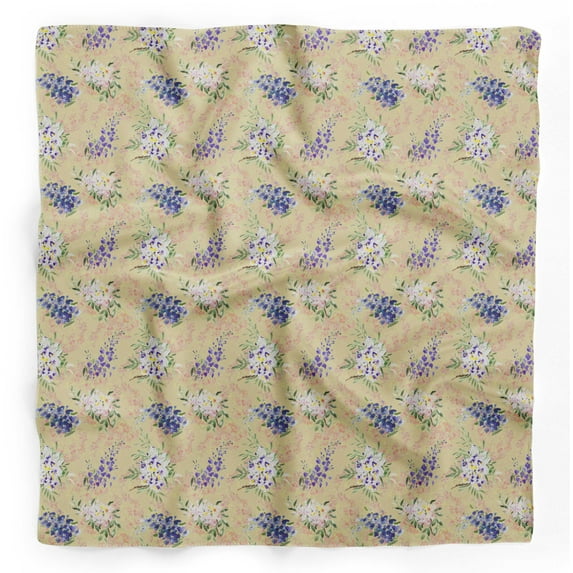 Bimba Beige Flower & Leaves Watercolor Printed Pure Silk Scarf For Hair Neck Head Bandanas For Women 40 x 40 Inches