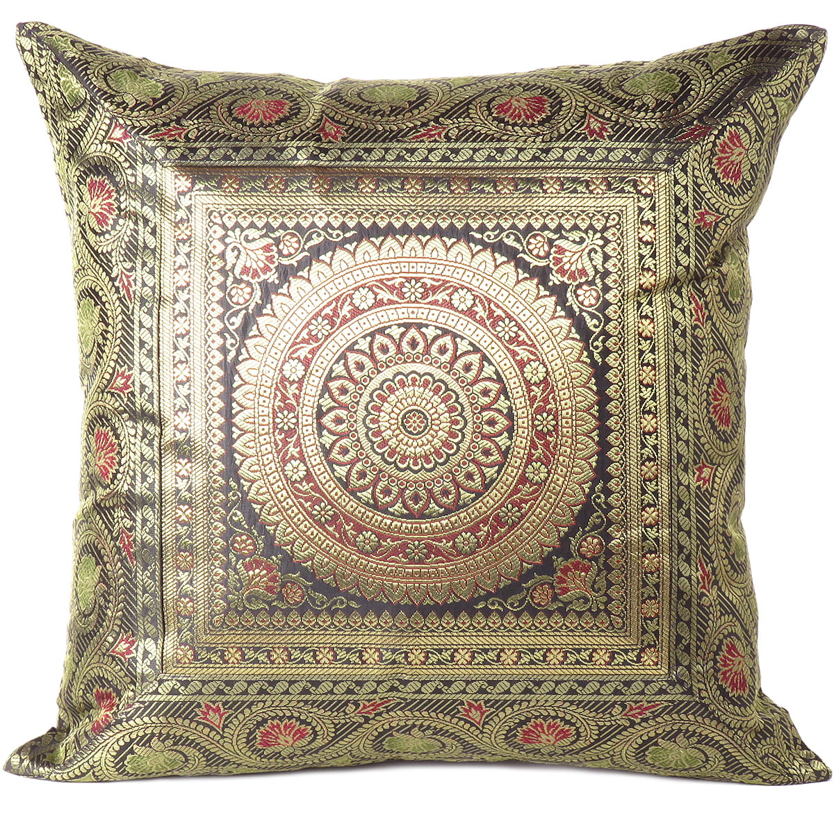 18" Indian Traditional Mandala Cushion/Pillow Cover Brocade Sofa Throw Pink 